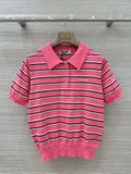 STRIPED KNIT POLO TOP