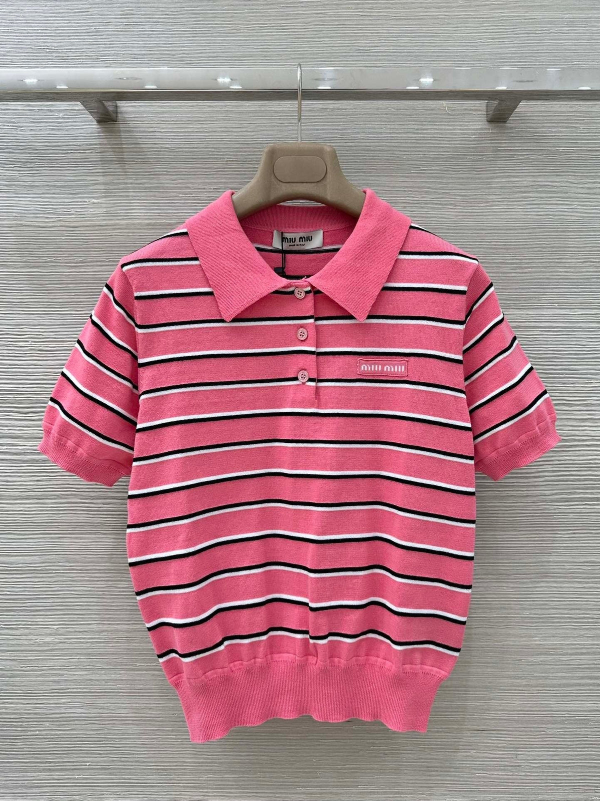 STRIPED KNIT POLO TOP
