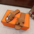 BROWN SUEDE SLIDE SANDALS