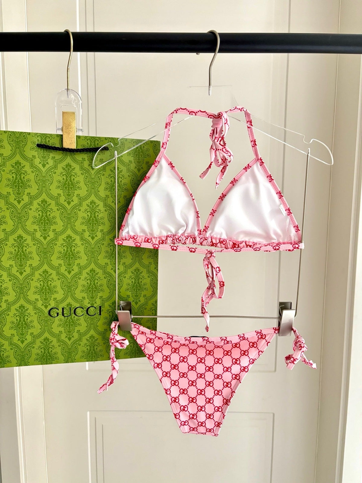 PINK MONOGRAM STRING BIKINI SET