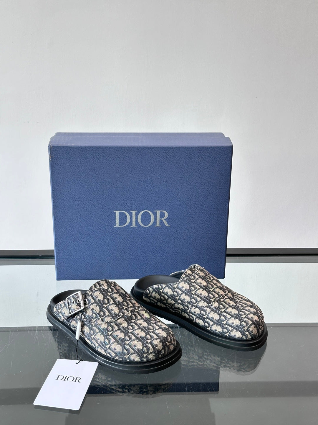 MONOGRAM DESIGNER SLIDE MULES WITH BUCKLE DETAIL