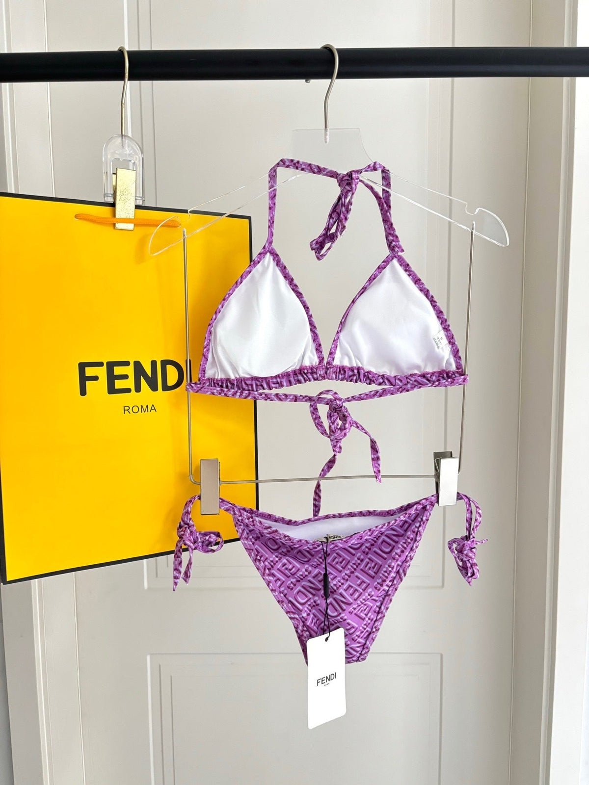 PURPLE TEXTURED MONOGRAM STRING BIKINI SET