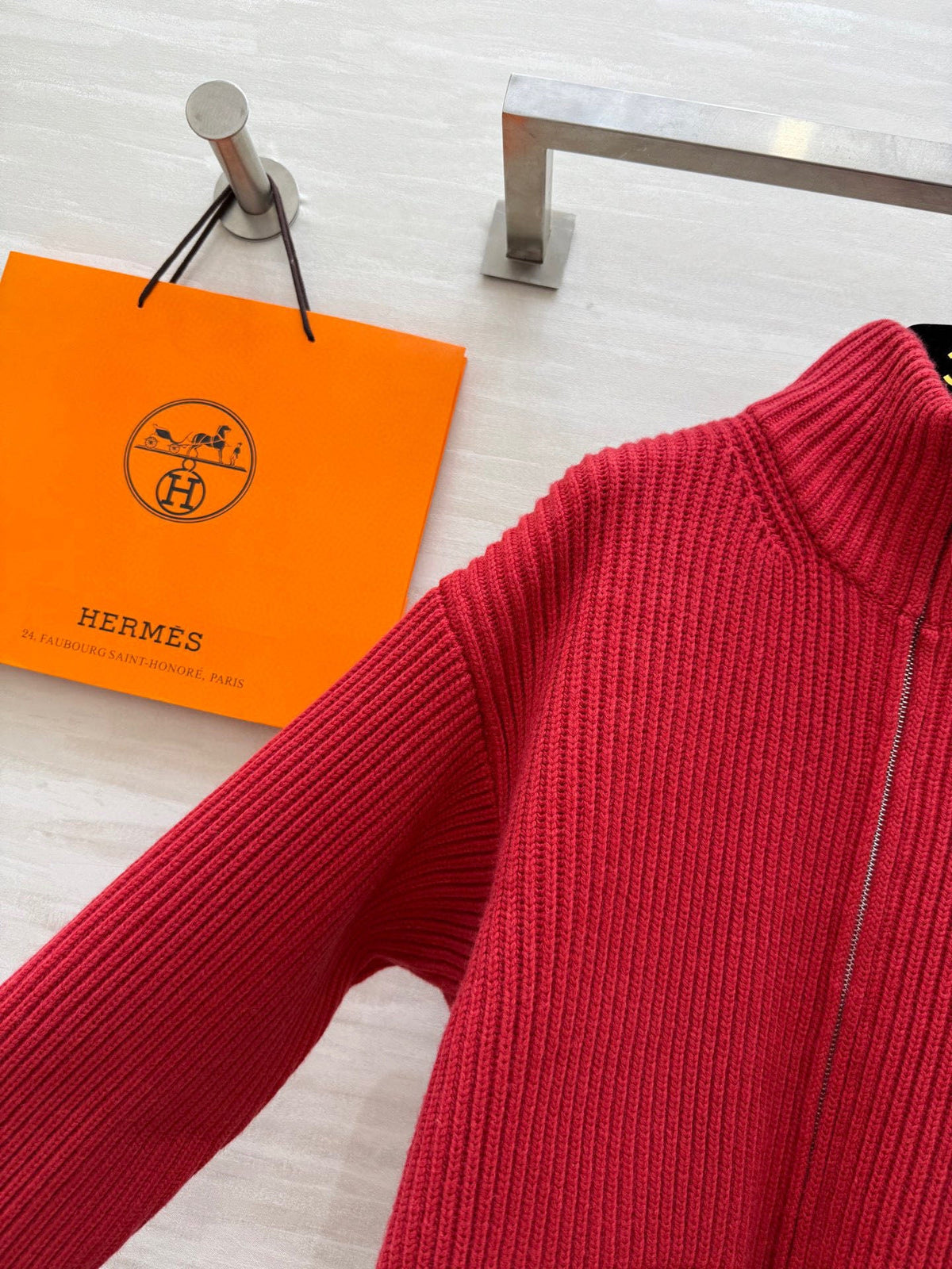 RIBBED ZIP-UP KNIT JACKET WITH FRONT PATCH POCKETS