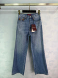 CLASSIC FADED WIDE LEG DENIM JEANS WITH HORSEBIT DETAIL