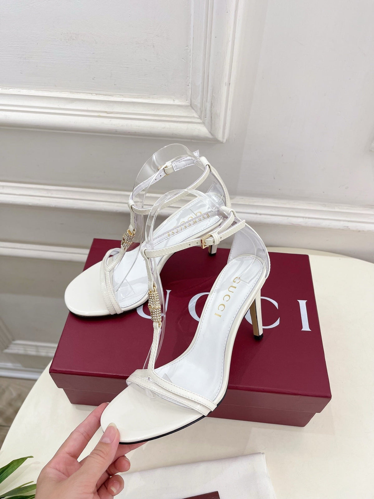 WHITE TRANSPARENT STRAPPY HEEL SANDALS