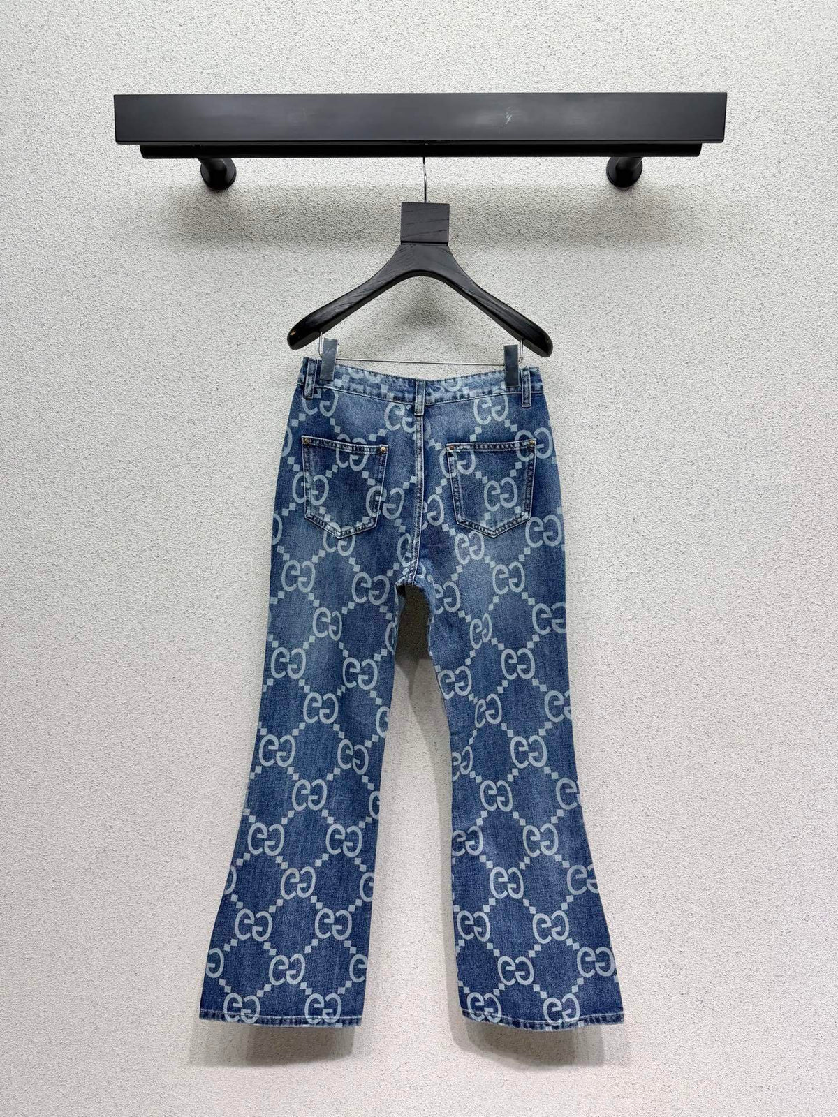 MONOGRAM PRINT FLARED DENIM JEANS