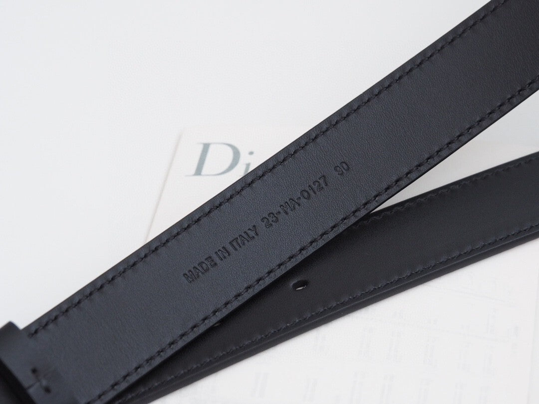 BLACK LEATHER BELT WITH GOLD LETTER BUCKLE