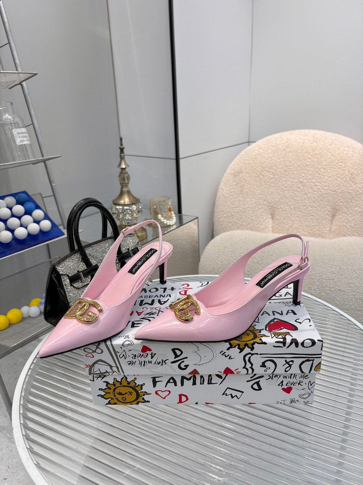 LOGO SLINGBACK HEELS – BLUSH PINK