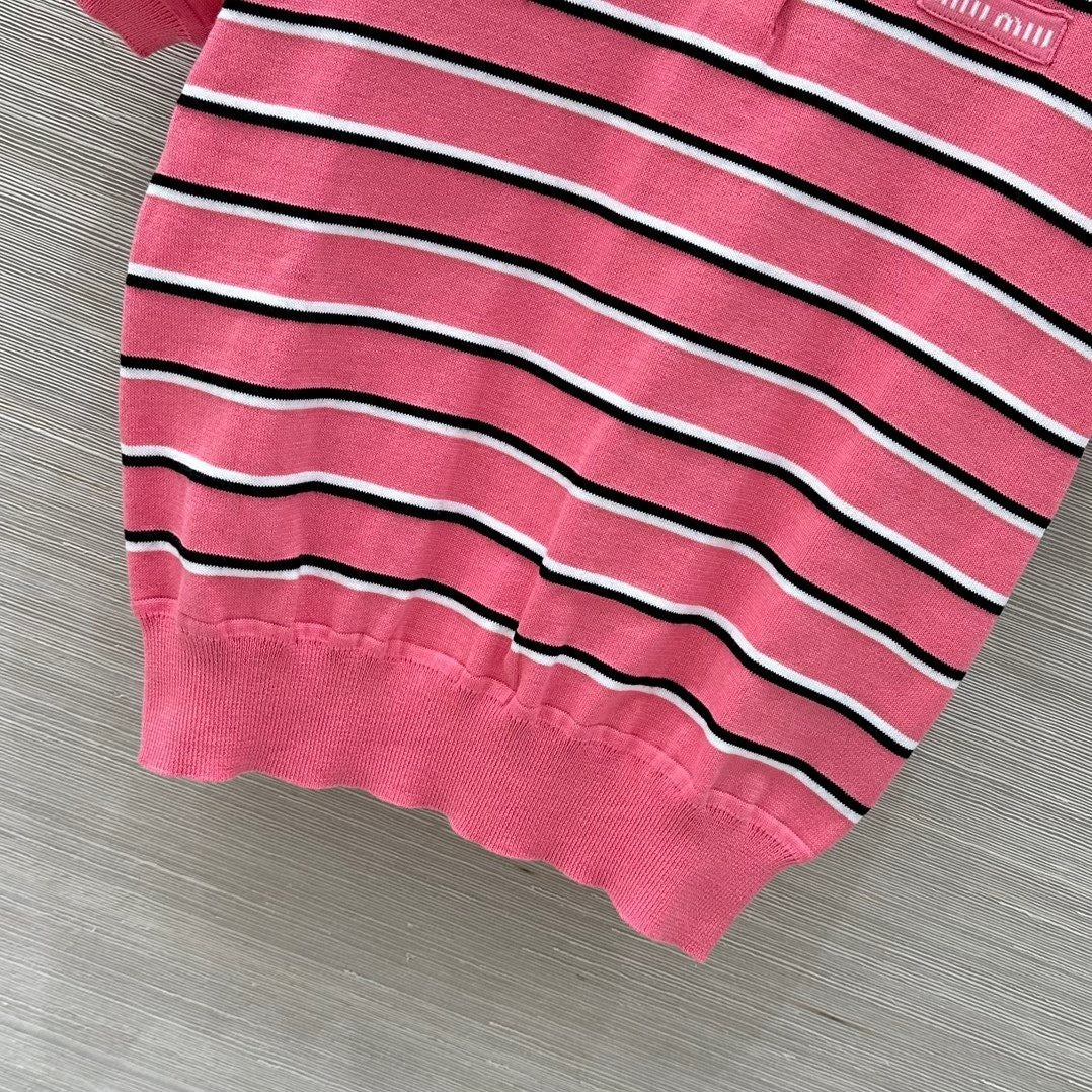 STRIPED KNIT POLO TOP