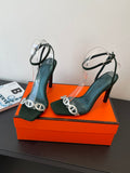 FOREST GREEN SUEDE ANKLE STRAP HIGH HEEL SANDALS