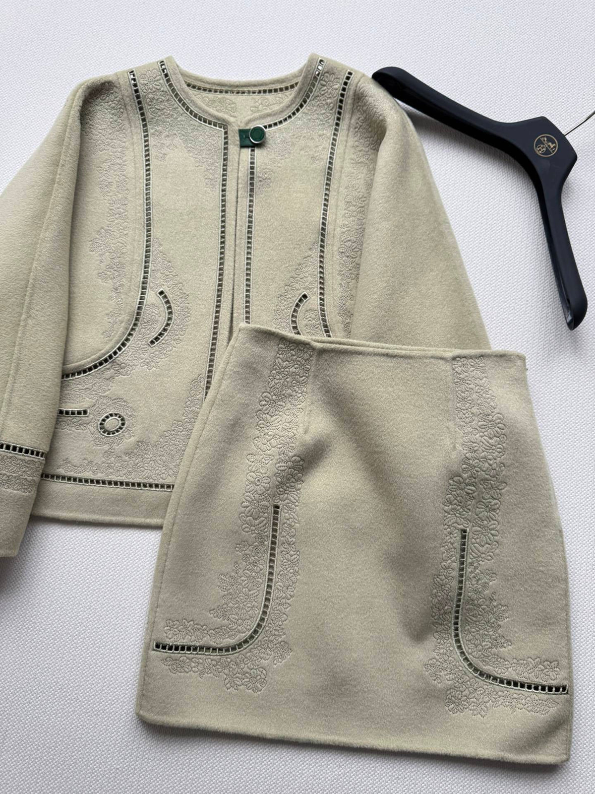 EMBOSSED TEXTURED JACKET & MINI SKIRT SET
