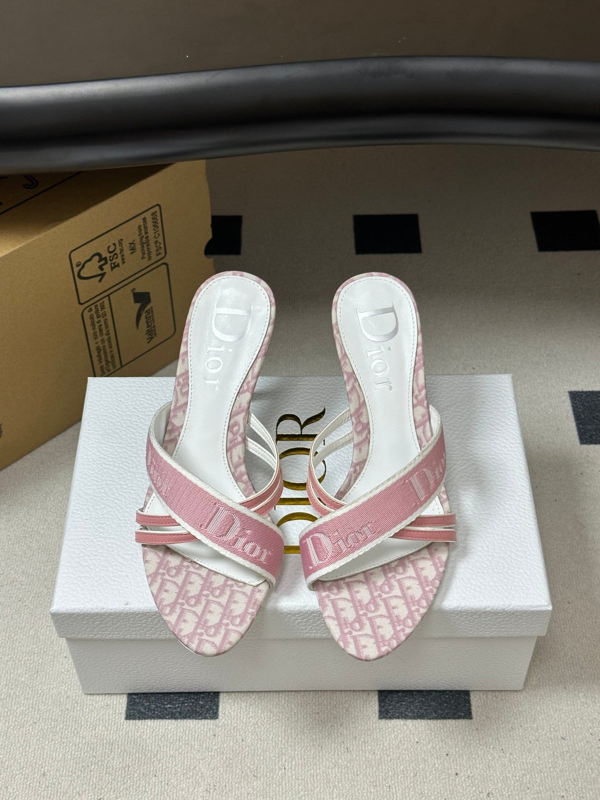 PINK MONOGRAM CANVAS LOGO STRAP HEEL SANDALS