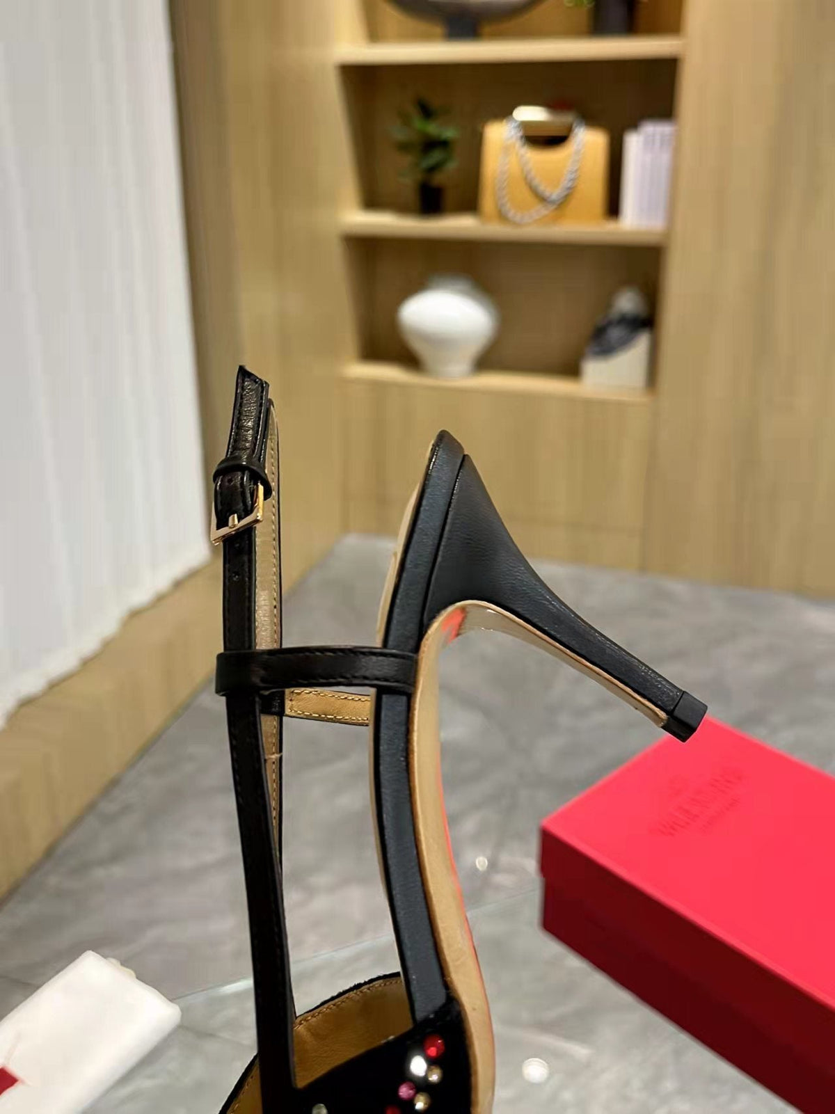 GLAM CRYSTAL EMBELLISHED SLINGBACK HEELS WITH SIGNATURE BUCKLE