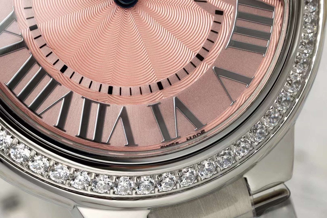SILVER-TONE ROUND DIAL WATCH WITH PINK FACE