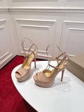NUDE PATENT PLATFORM PEEP-TOE ANKLE STRAP HEELS