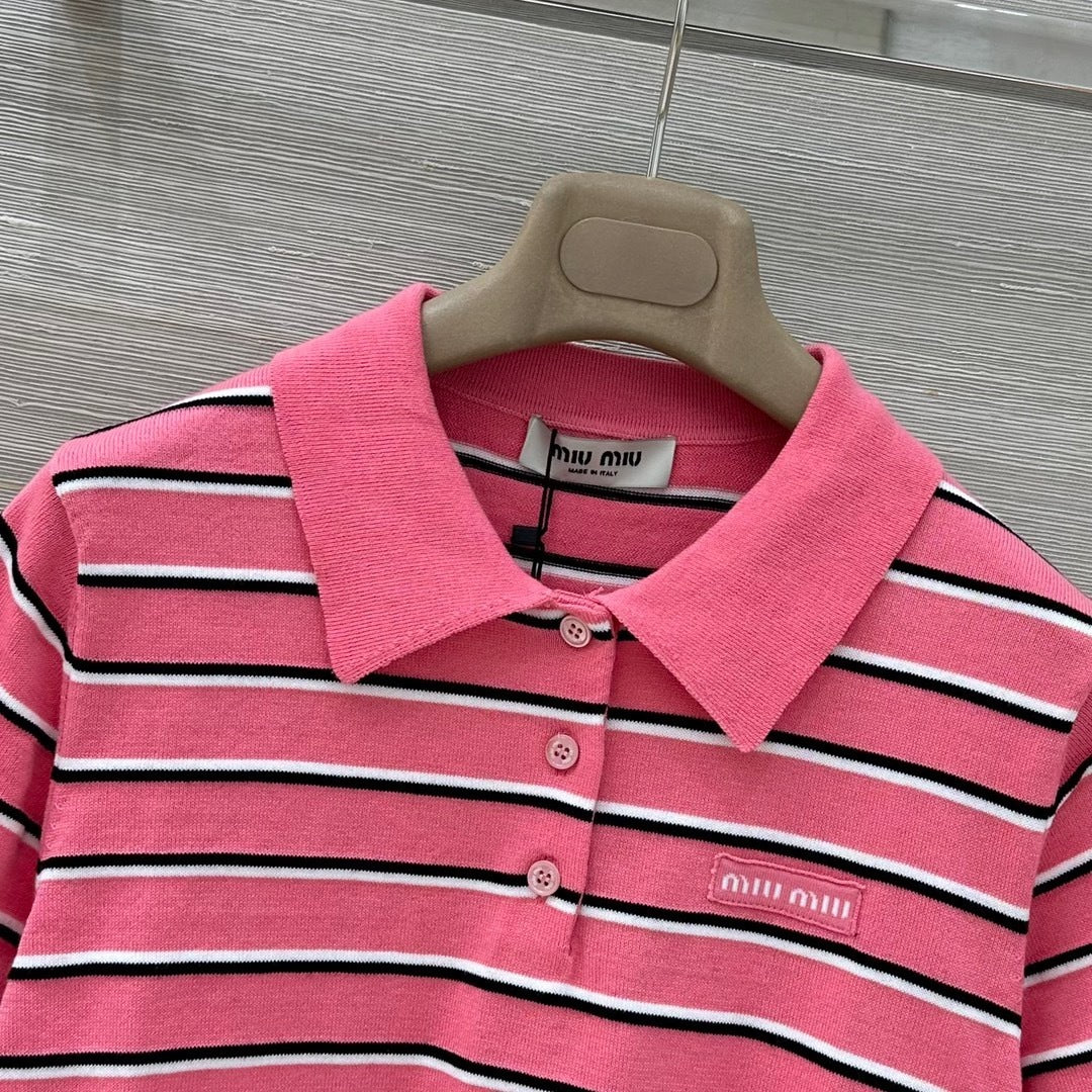 STRIPED KNIT POLO TOP