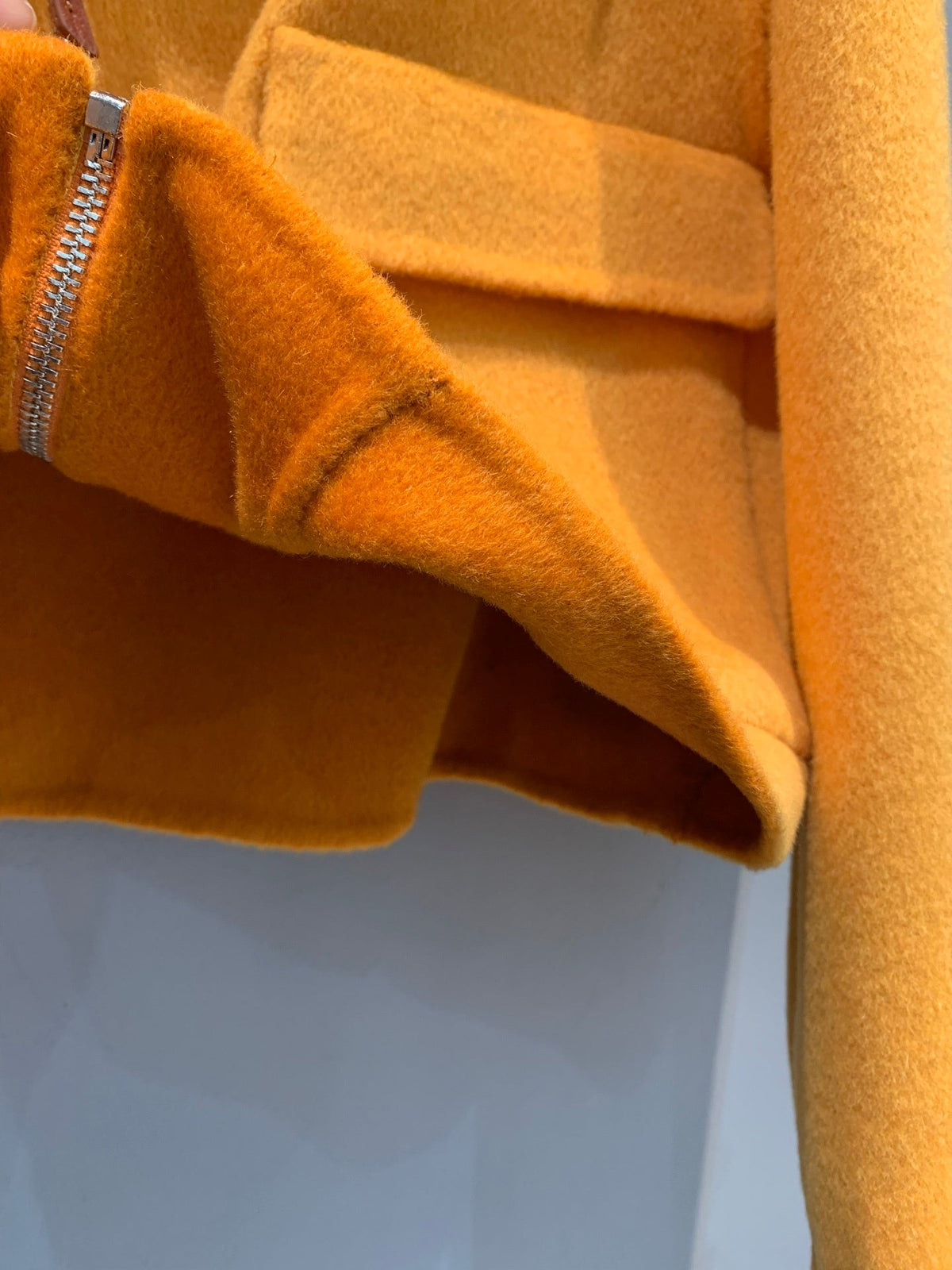 SAFFRON CROPPED WOOL JACKET WITH ZIP FRONT & OVERSIZED COLLAR