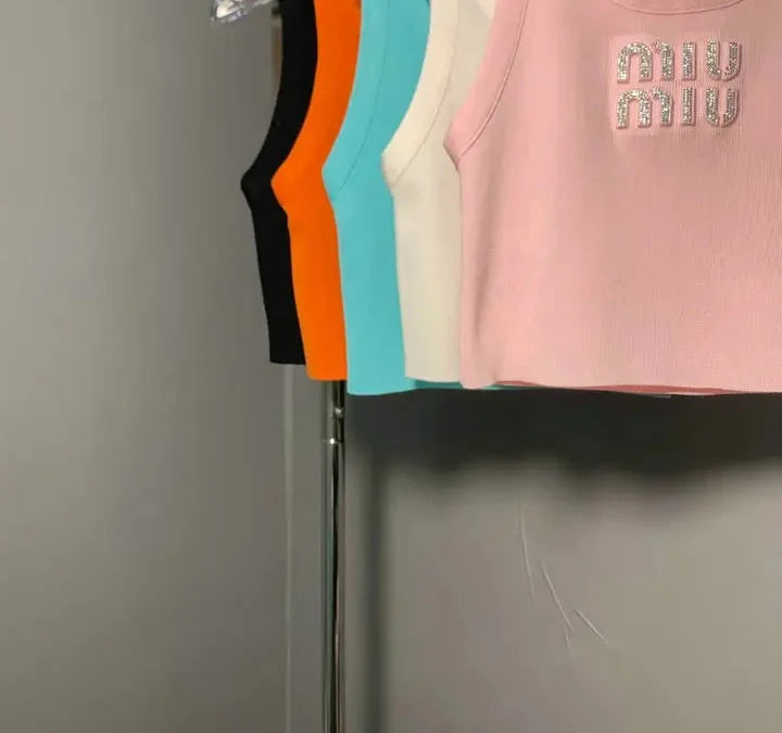 EMBELLISHED LOGO RIBBED CROP TANK