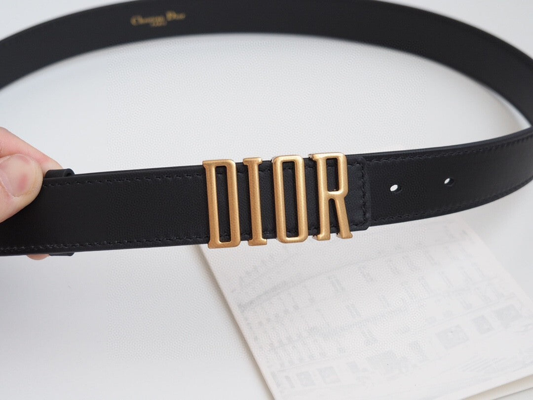 BLACK LEATHER BELT WITH GOLD LETTER BUCKLE