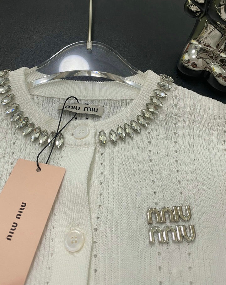 JEWELED COLLAR KNIT CARDIGAN