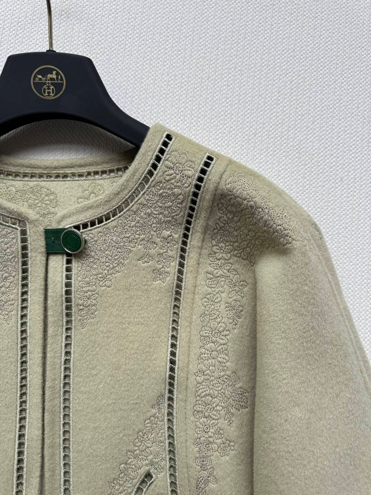 SOFT SAGE EMBOSSED JACKET WITH DECORATIVE TRIM