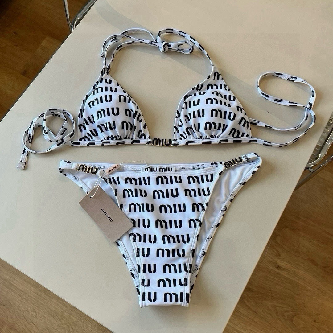 MONOGRAM PRINT STRING BIKINI SET