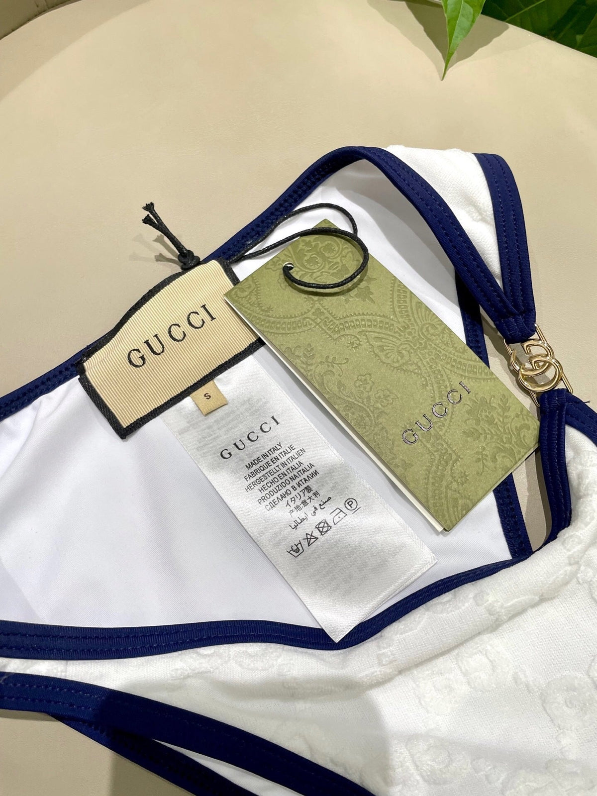 CONTRAST TRIM MONOGRAM STRING BIKINI SET