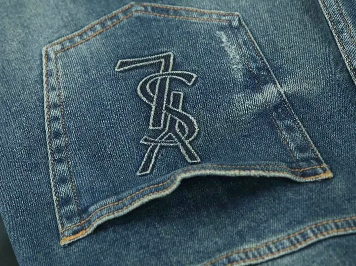 SLIM FIT DISTRESSED DENIM JEANS