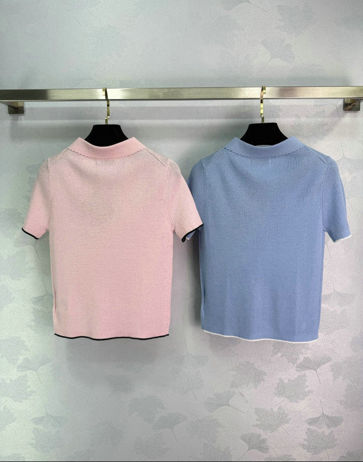 RIBBED KNIT POLO TOP