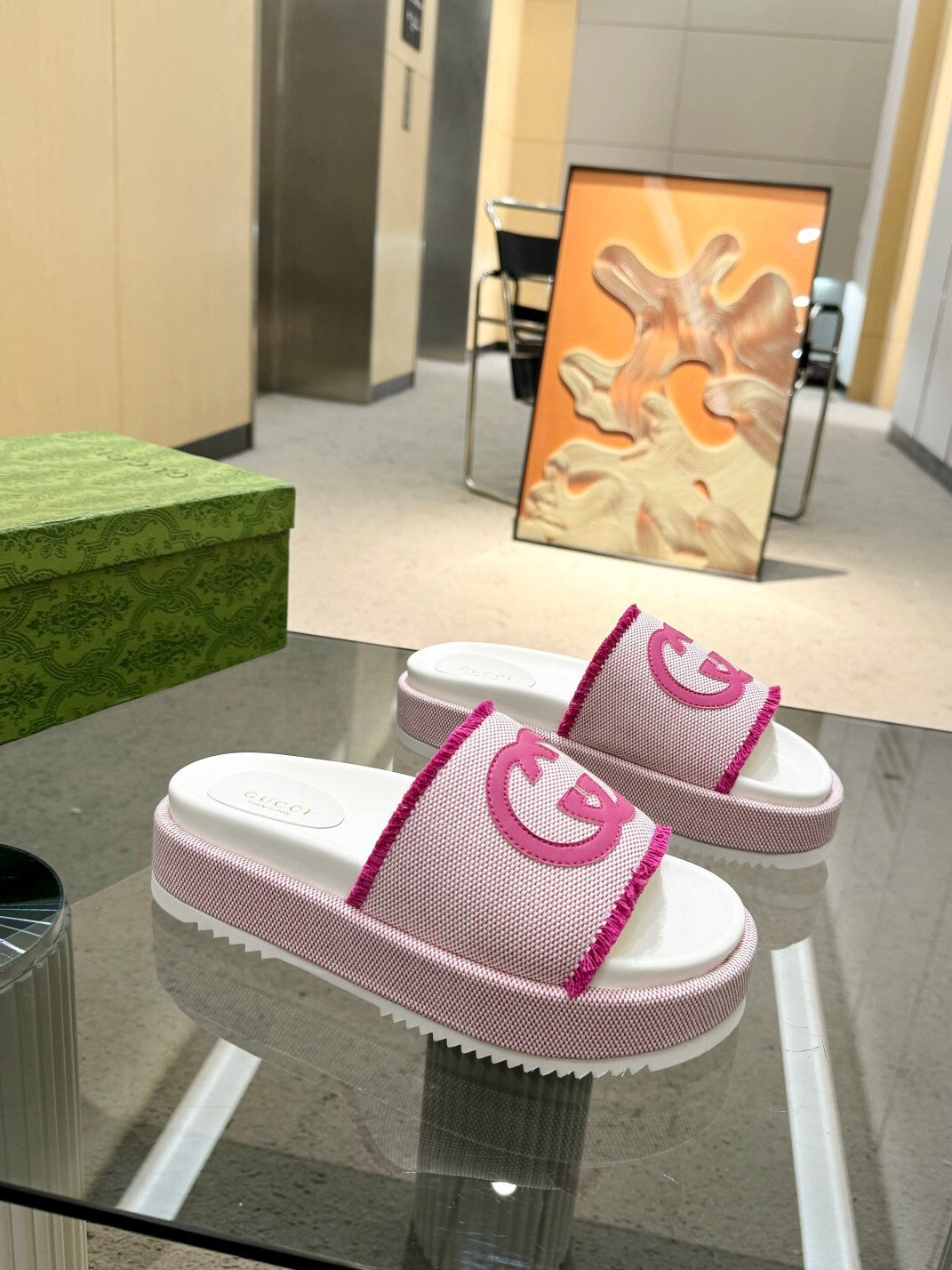 PINK PLATFORM SLIDE SANDALS