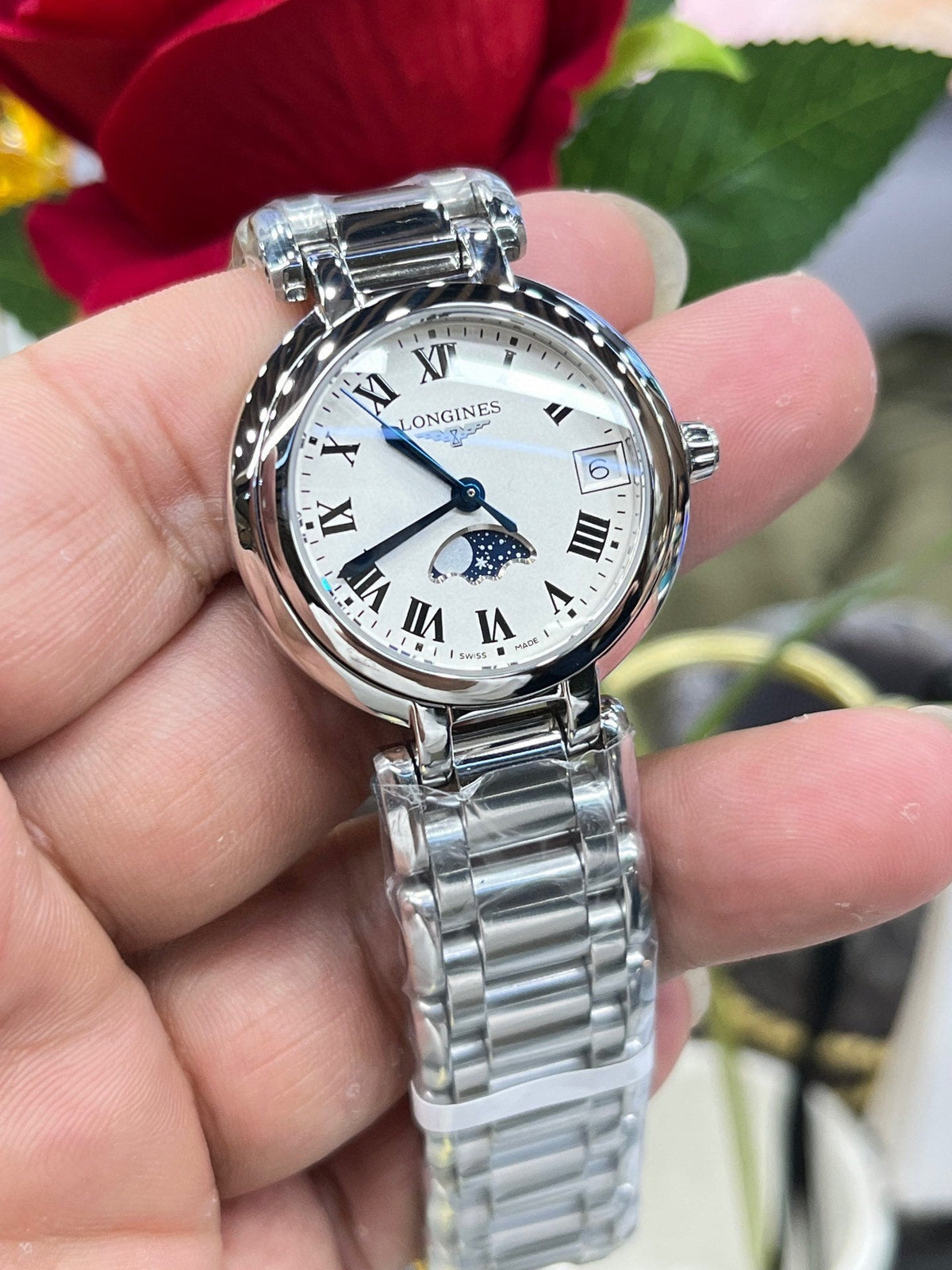 SILVER STAINLESS STEEL WATCH WITH MOONPHASE