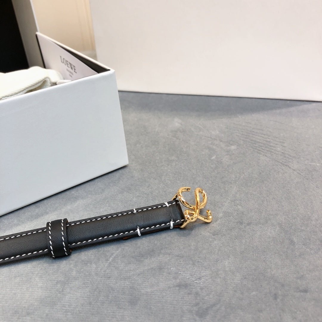 BLACK LEATHER BELT WITH GOLD ANAGRAM BUCKLE