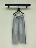 CRYSTAL EMBELLISHED WIDE LEG DENIM JEANS