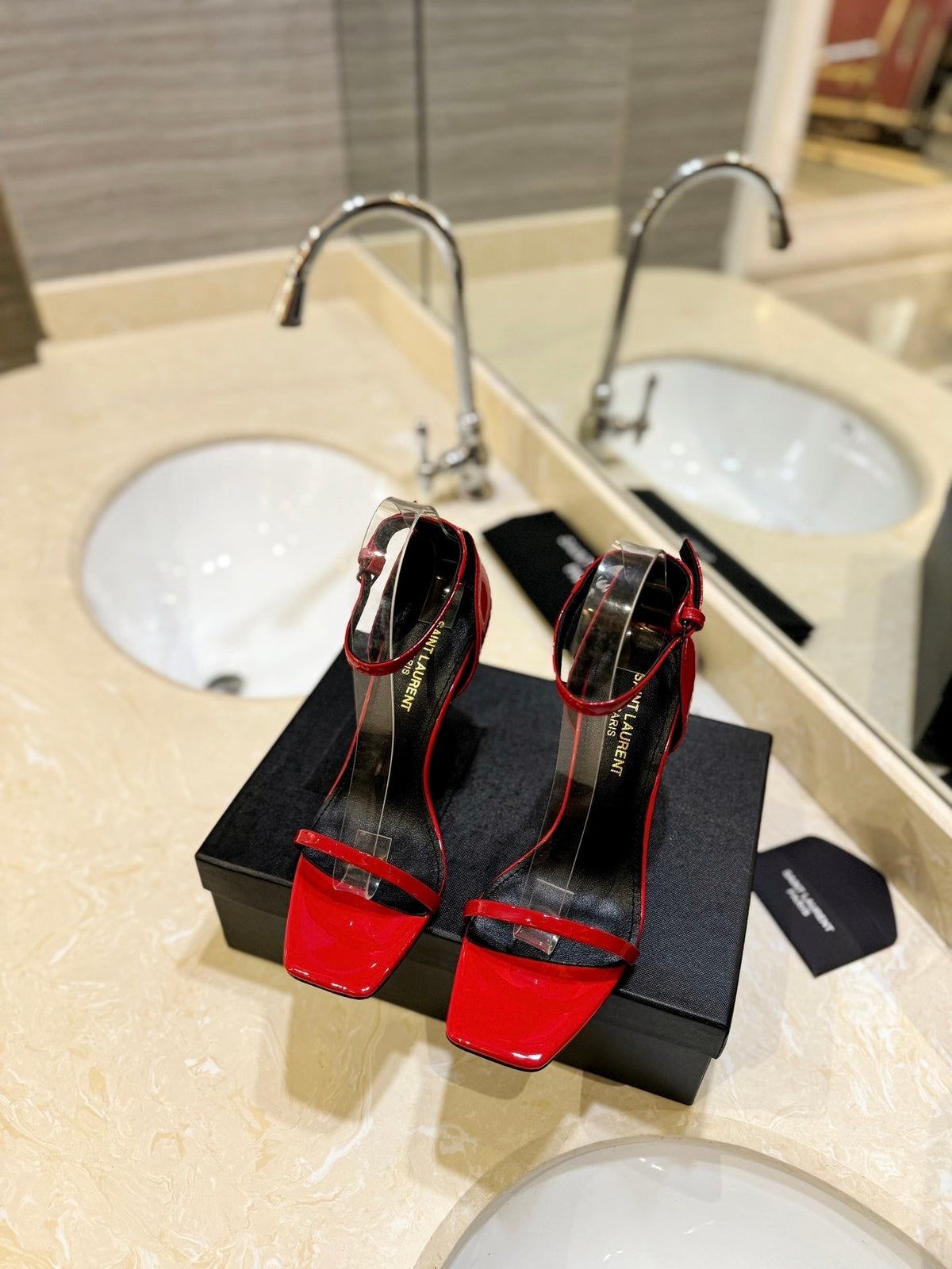 RED STRAPPY HIGH HEEL SANDALS