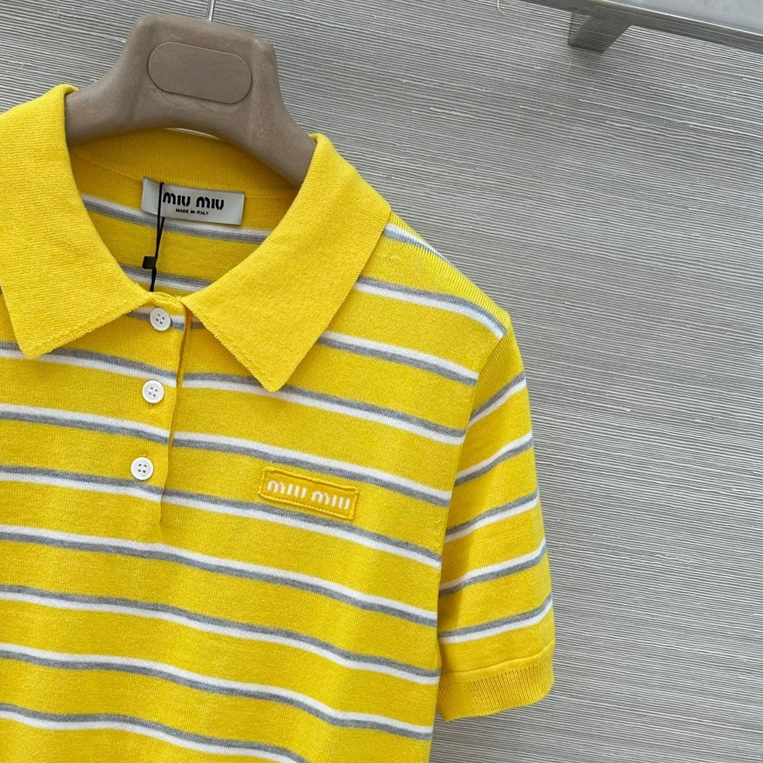 STRIPED KNIT POLO TOP