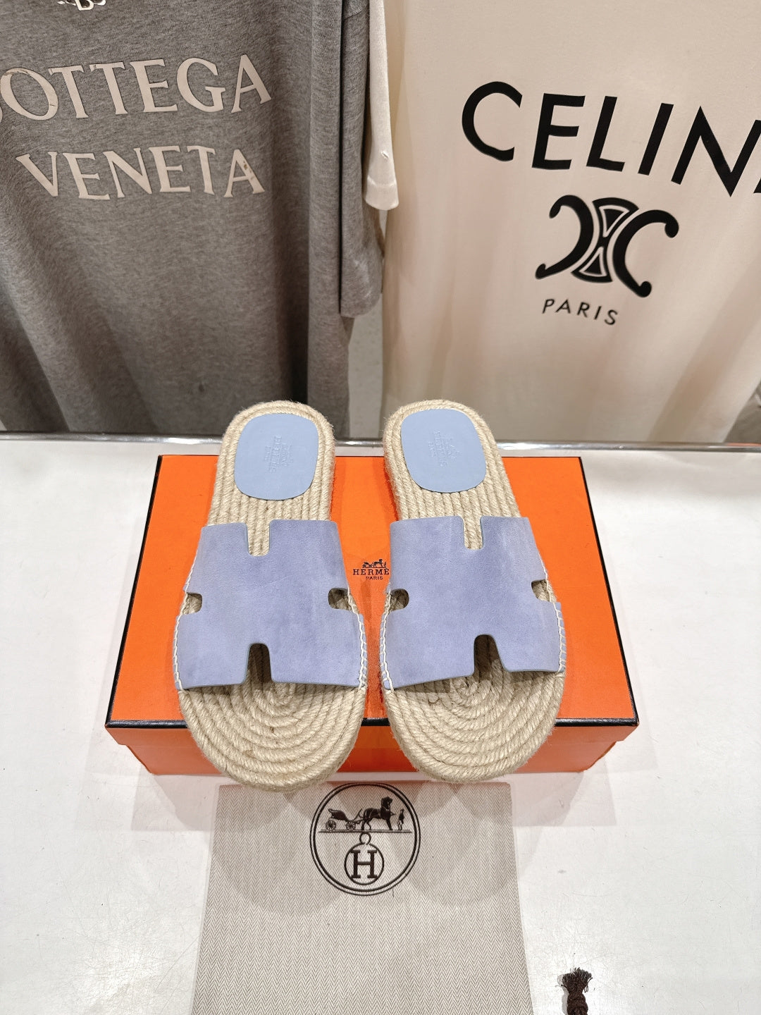 LIGHT BLUE ESPADRILLE STYLE SLIDE SANDALS