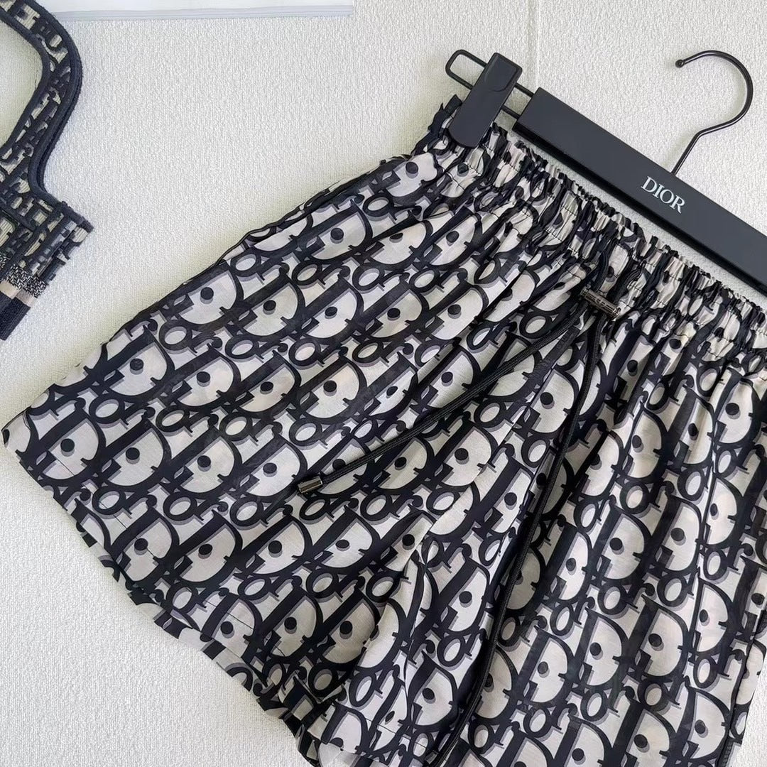 MONOGRAM PRINT FLOWY MINI SKIRT