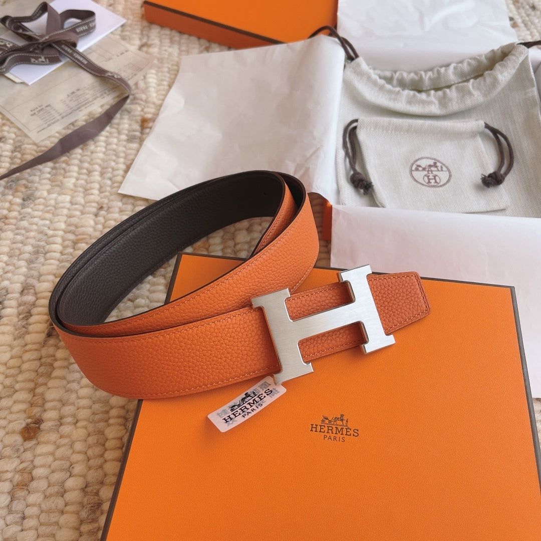 REVERSIBLE LEATHER BELT – ORANGE & BLACK EDITION
