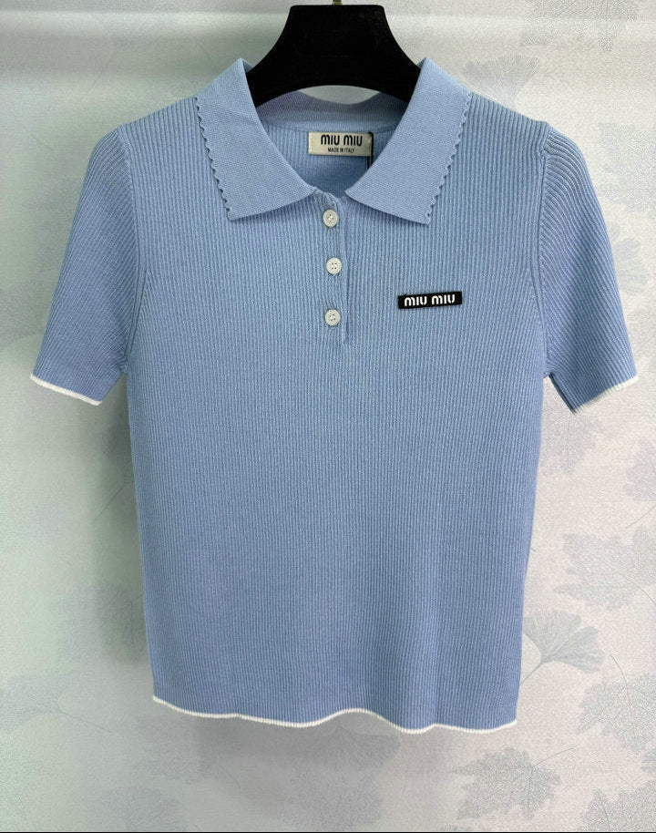 RIBBED KNIT POLO TOP