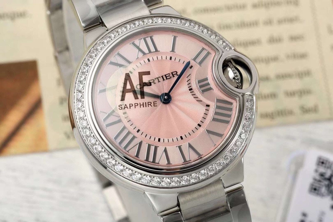 SILVER-TONE ROUND DIAL WATCH WITH PINK FACE