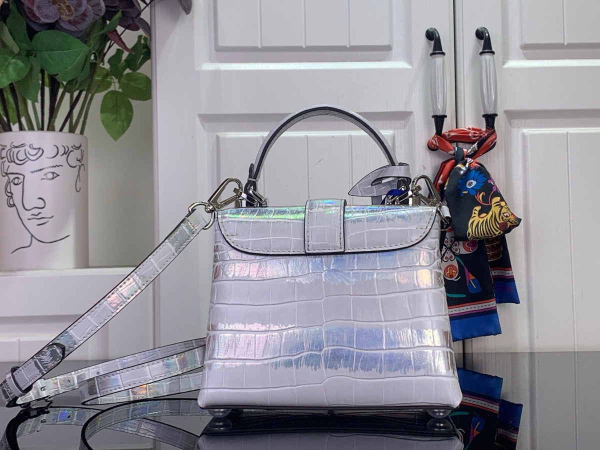 IRIDESCENT EMBOSSED TOP-HANDLE BAG