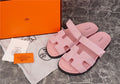 BLUSH PINK DOUBLE-STRAP H-CUT SLIDE SANDALS