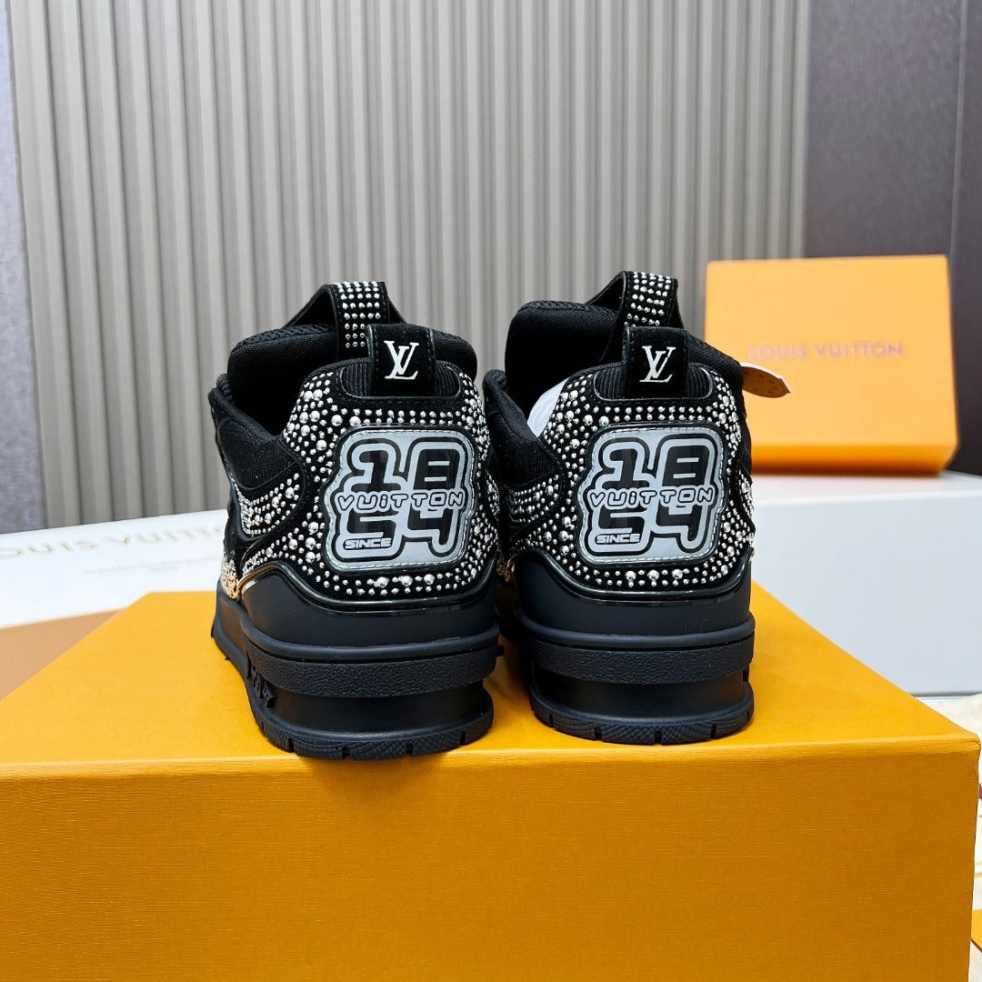 BLACK EMBELLISHED PLATFORM SNEAKERS WITH MESH DETAILS
