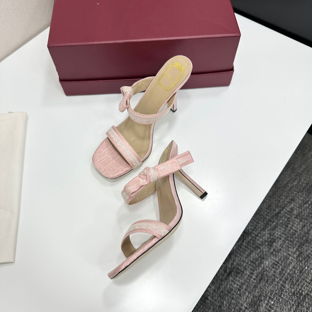 SOFT BLUSH LOGO STRAP STILETTO SANDALS
