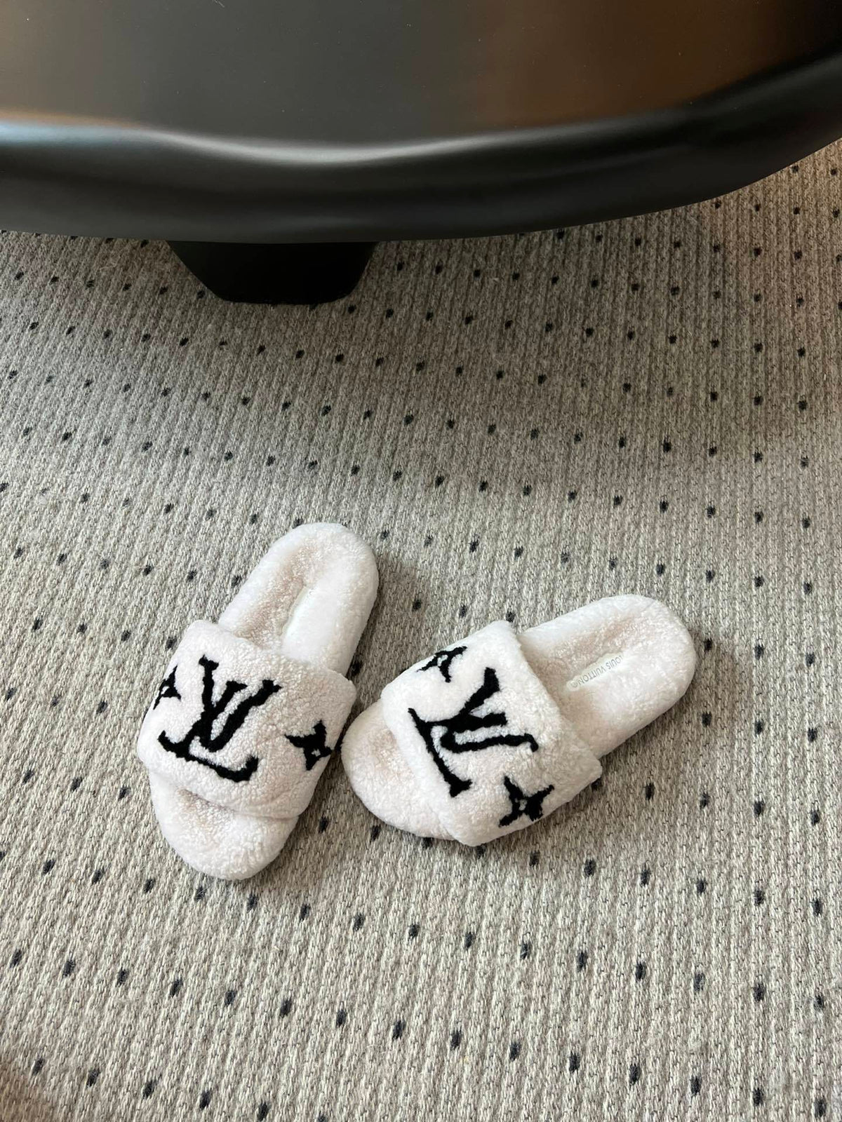 COZY MONOGRAM FUR SLIDE SLIPPERS