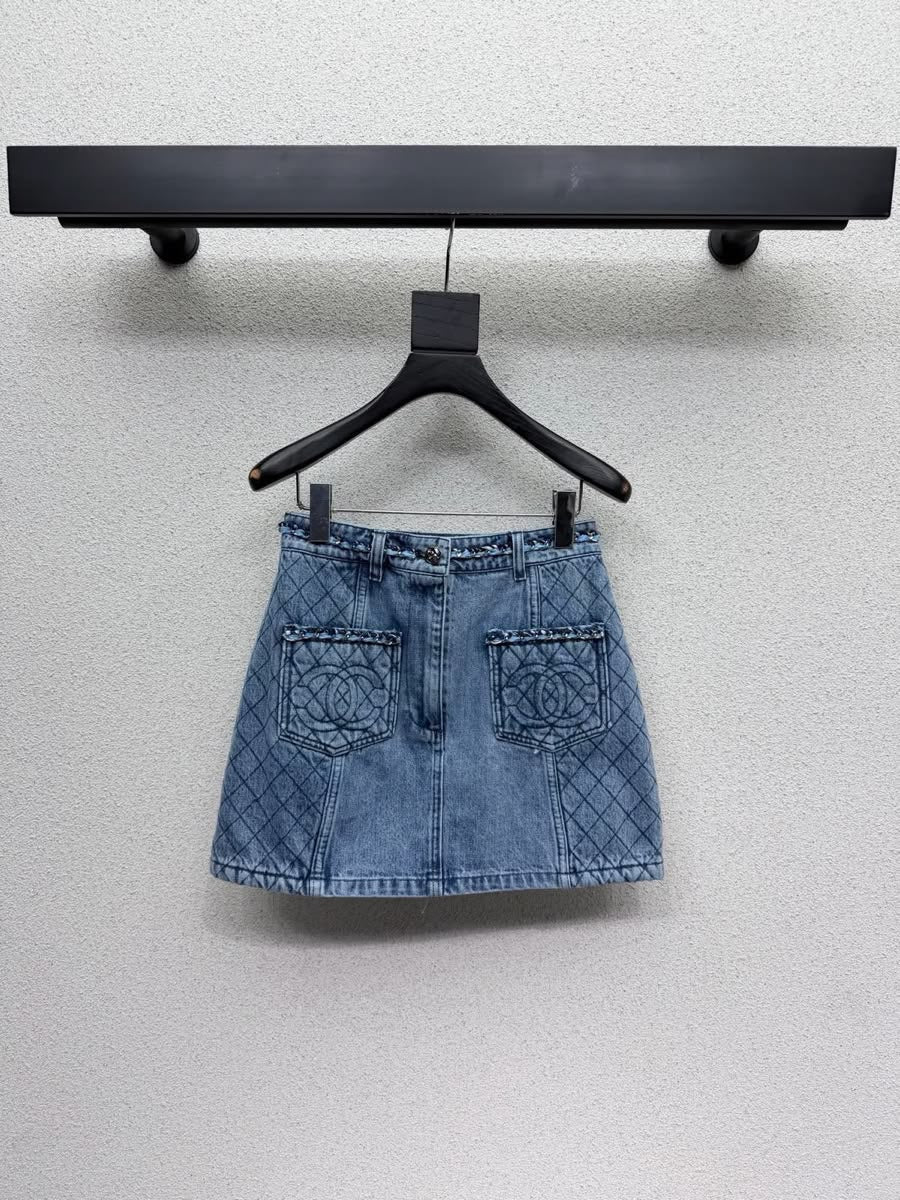 QUILTED DENIM SKIRT