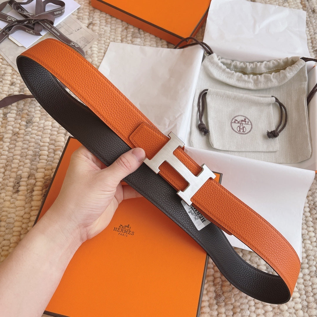 REVERSIBLE LEATHER BELT – ORANGE & BLACK EDITION