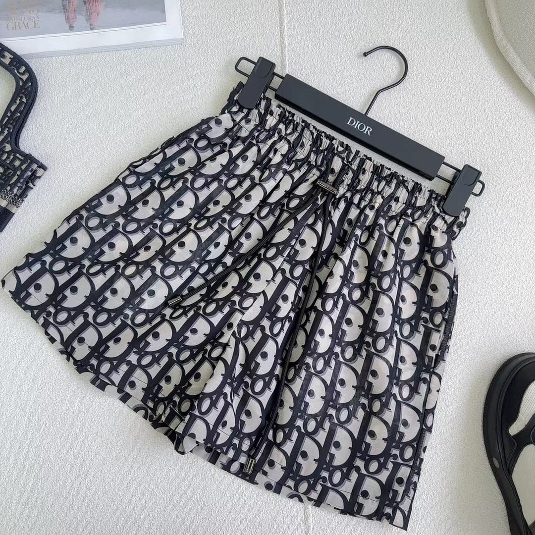 MONOGRAM PRINT FLOWY MINI SKIRT