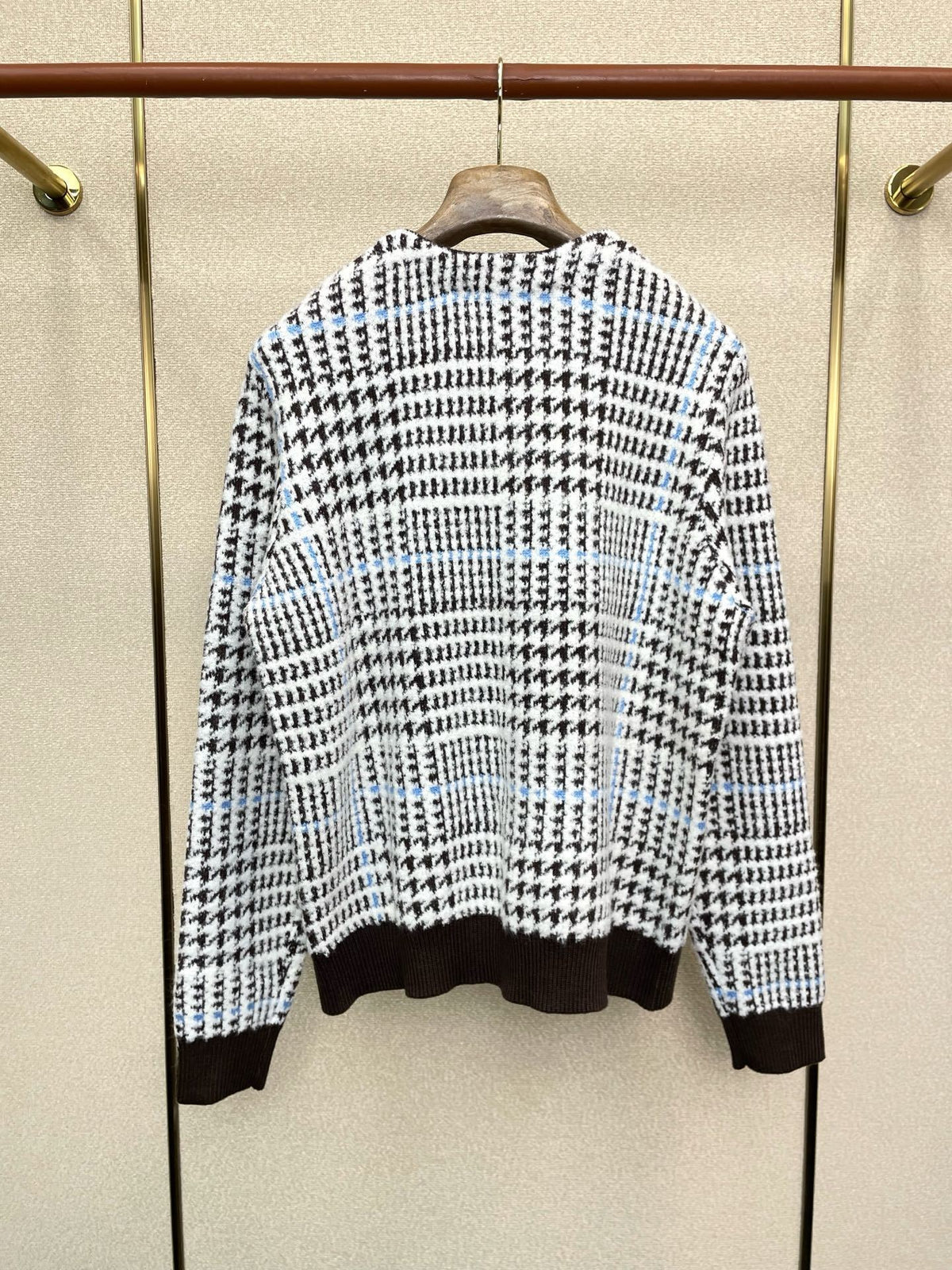 TEXTURED CHECK KNIT BUTTON CARDIGAN