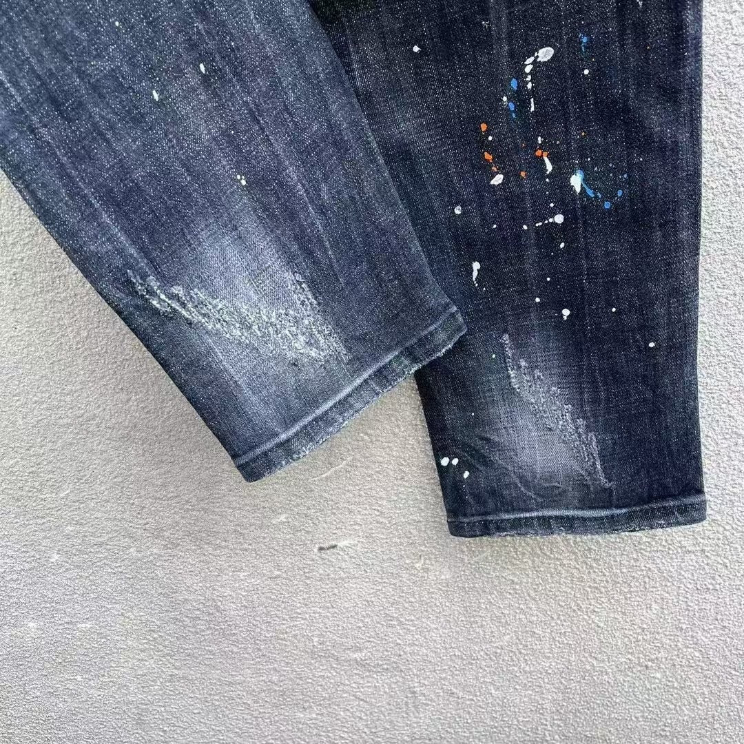 DISTRESSED PAINT SPLATTER SLIM JEANS WITH MAPLE GRAPHIC